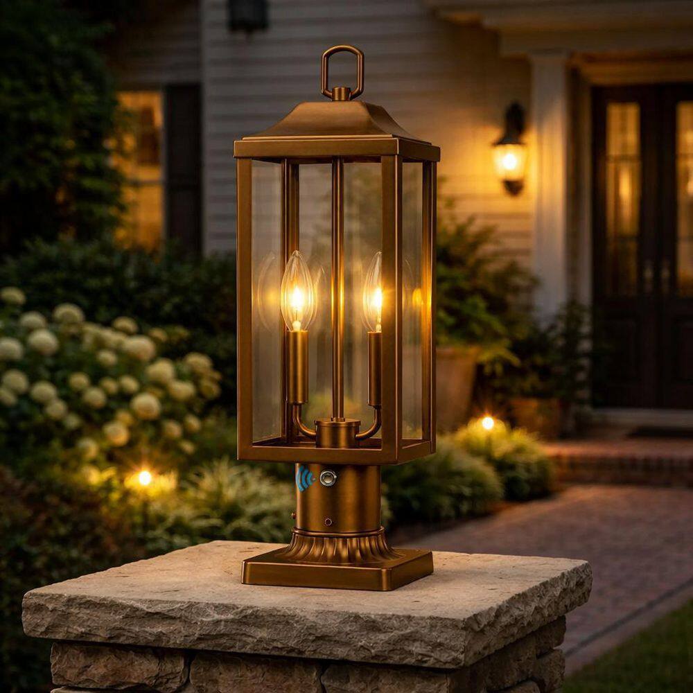 20 in. 2-Light Bronze Metal Dusk to Dawn Hardwired Outdoor Weather Resistant Pier Mount Light with No Bulbs Included price history on PriceWatchPro