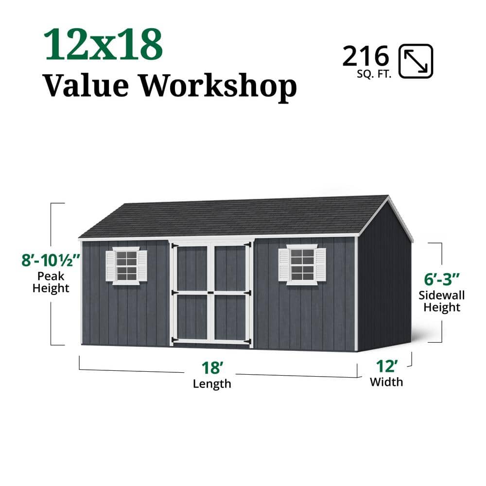 12x18 Dark Gray Wood Storage Shed Kit with Windows