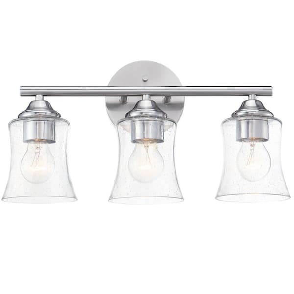 17.69 in. 3-Light Brushed Nickel Bathroom Vanity Light with Seeds Glass Shades