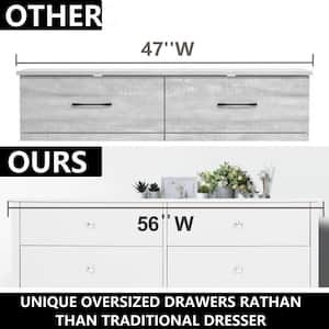 6-Drawer White Chest of Drawers Dressers with 2 Oversized Drawers 32.4 in. H x 56 in. W x 15.8 in. L