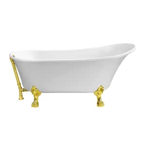 55 in. Acrylic Clawfoot Non-Whirlpool Bathtub in Glossy White With Polished Gold Clawfeet And Polished Gold Drain