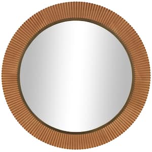 43 in. H x 43 in. W. Fluted Round Framed Brown Wall Mirror with Scalloped Edge