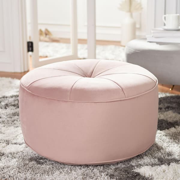 Amais Blush Velvet Round Accent Ottoman