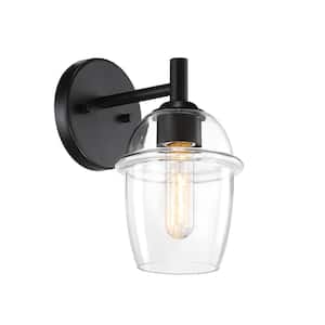 Summer Jazz 5.5 in. 1-Light Matte Black Wall Sconce Light with Clear Glass Shade for Bathrooms