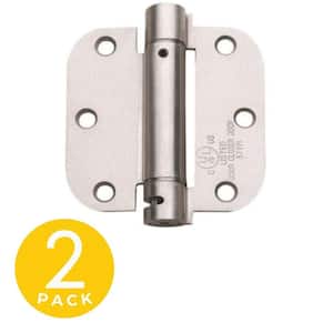3.5 in. x 3.5 in. Satin Nickel Full Mortise Spring Non-Removable Pin with 5/8 in. Radius Hinge - Set of 2