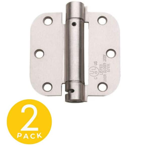 Global Door Controls 3.5 in. x 3.5 in. Satin Nickel Full Mortise Spring 5/8 in. Radius Hinge with Non-Removable Pin - Set of 2