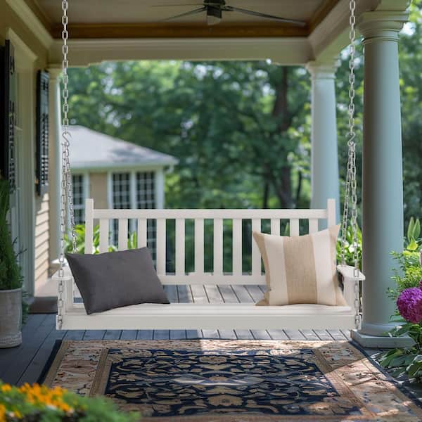 VEIKOUS 5 ft. Wood Patio Porch Swing Outdoor With Chains and Curved Bench, White