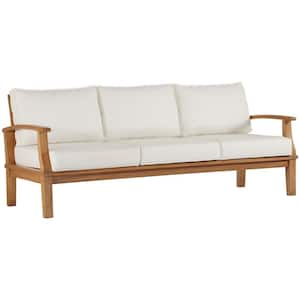 Marina Natural Teak Outdoor Sofa with White Cushions