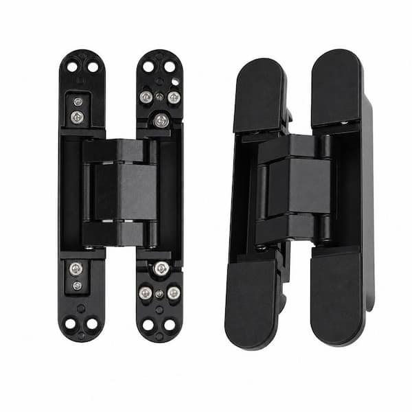 2-Pack 6 in. x 2.5 in. x 1 in. Hidden Door Hinges, 3 Way Zinc Alloy 180° Swing Hinge Black