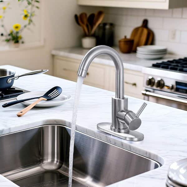 Sleek Stainless Steel Bar Faucet with 360° Swivel Spout in Brushed Nickel