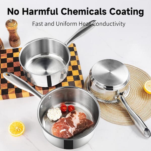 1QT + 2QT + 3QT Nonstick Saucepan Set With Lids – Ceramic Coated Small Pots Cooking Easy Clean Less Oil Needed Stainless Steel Handle Induction Gas Compatible 1QT + 2QT + 3QT Nonstick Saucepan Set With Lids – Ceramic Coated Small Pots Cooking Easy Clean Less Oil Needed Stainless Steel Handle Induction Gas Compatible