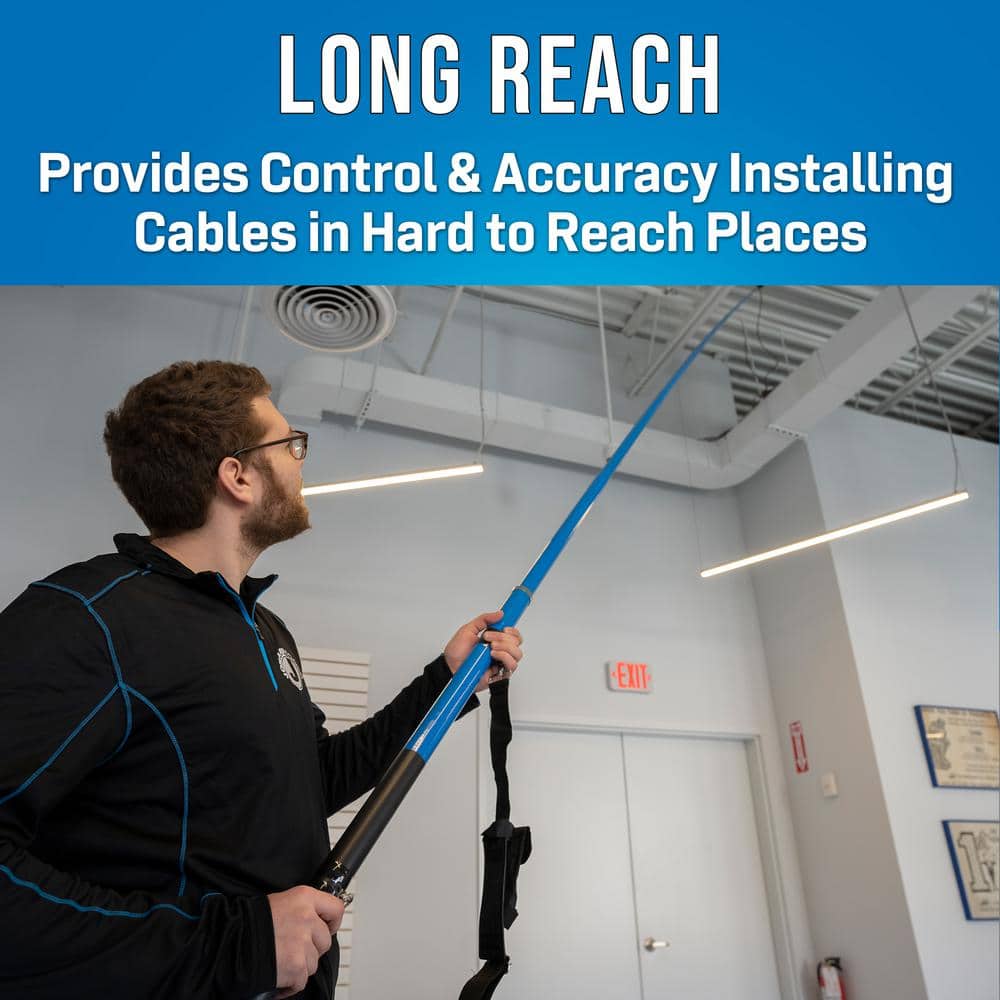 18 ft Blue Fiberglass Telescoping Extension Pole with Hooks