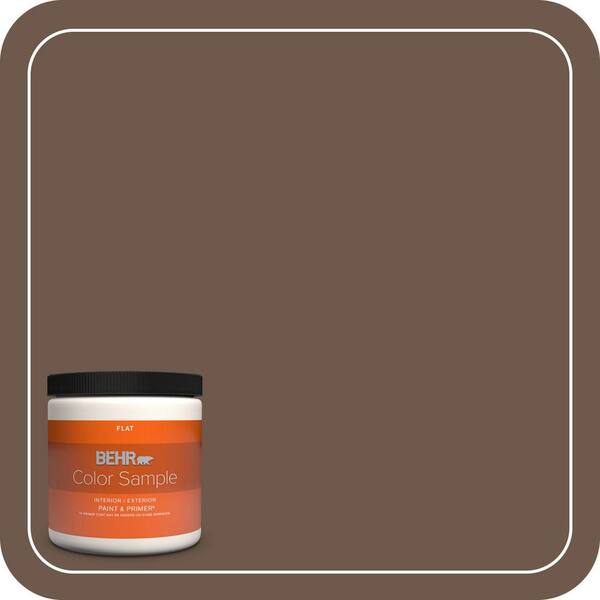 BEHR PREMIUM PLUS 8 oz. #N230-7 Rustic Tobacco Flat Interior/Exterior Paint  & Primer Color Sample B310316