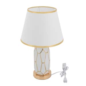 18.5 in. Gold and White Modern Ceramic Task and Reading Plug-In Table Lamp with White Acrylic Shade, No Bulbs Included