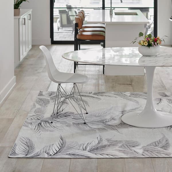 Pastel Tropical Bone and Black 5 ft. x 8 ft. Indoor/Outdoor Area Rug