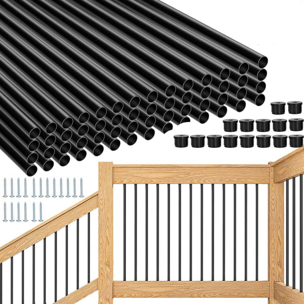 6 in. H x 37.25  in. W Black Aluminum Stair Railing Kit with 101-Pack Round Deck Balusters and Screws price history on PriceWatchPro