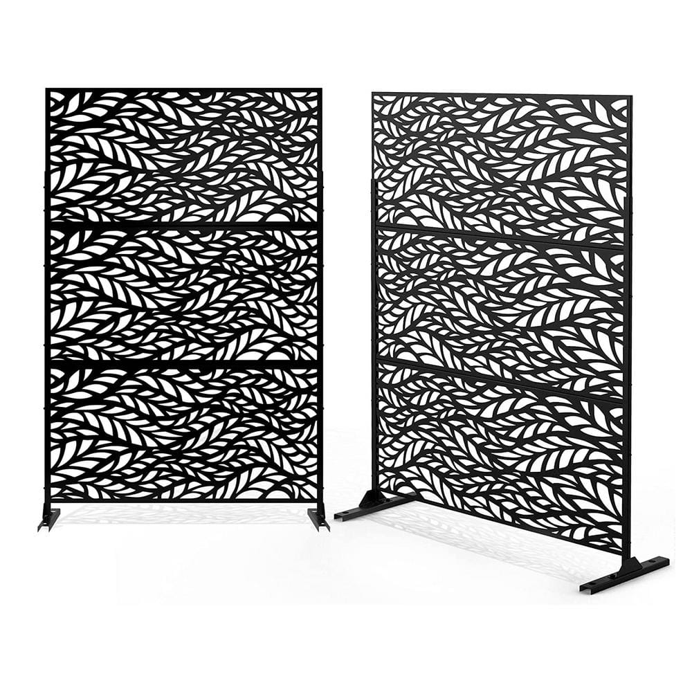 6.5 ft. H x 4 ft. W Patio Laser Cut Metal Privacy Screen in Black 3 ...