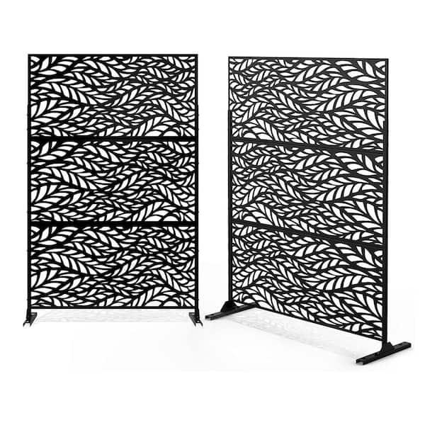 6.5 Ft. H X 4 Ft. W Patio Laser Cut Metal Privacy Screen In Black 3 