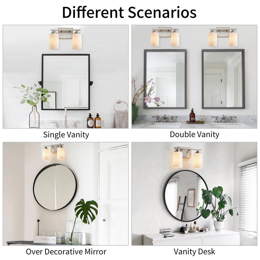 Modern Nickel 2-Light Bathroom Vanity with Frosted Glass