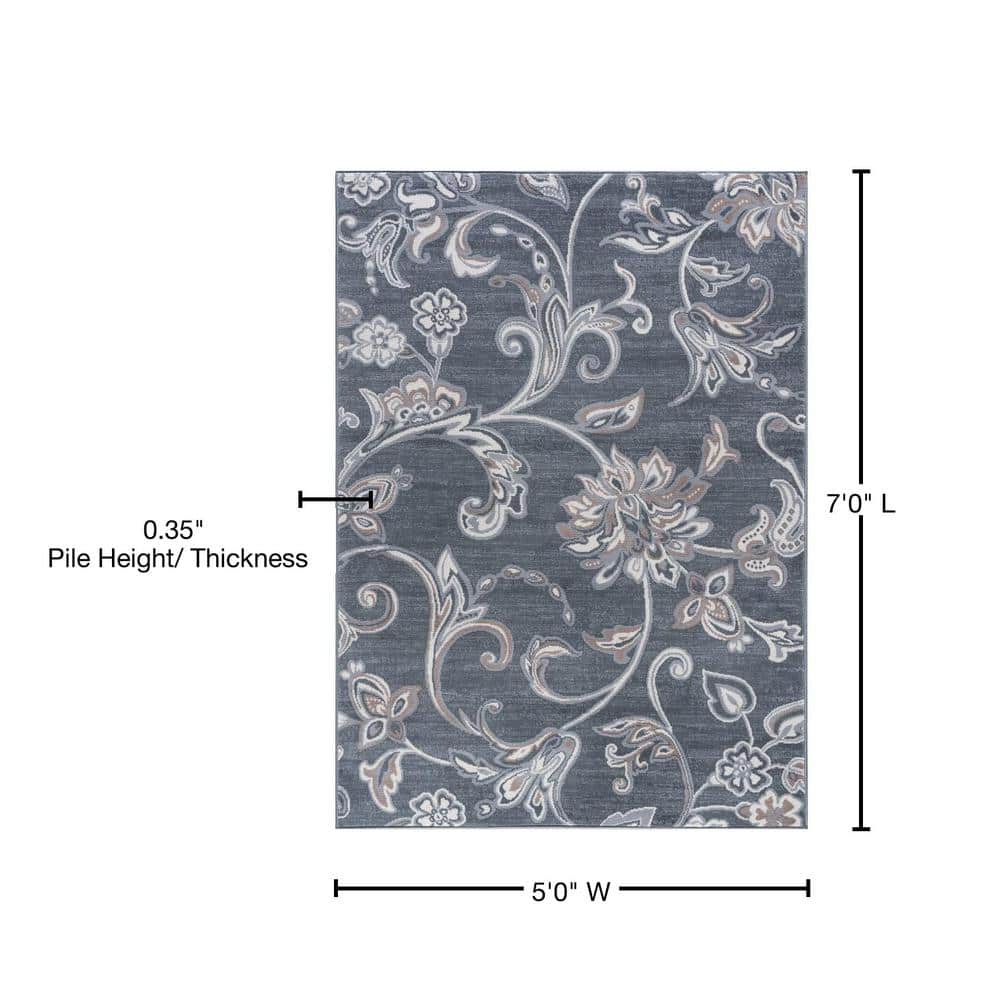 Madison Garland 5' x 7' Handmade Gray Floral Synthetic Area Rug