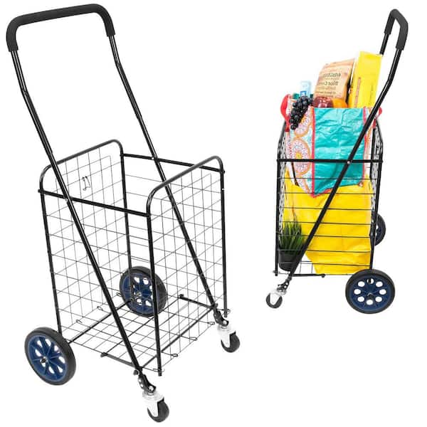 Steel 4-Wheel Rolling Utility Shopping Cart with Basket in Black