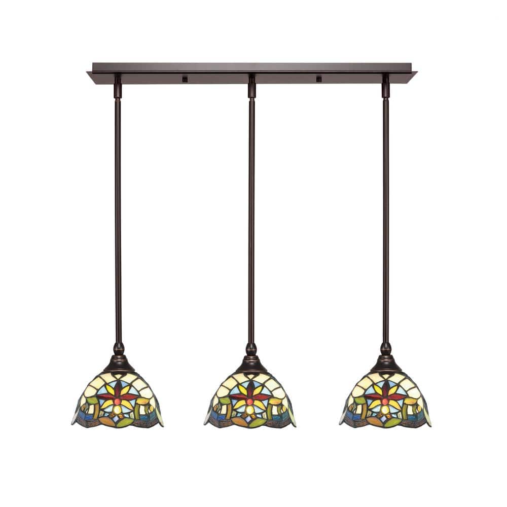 Livingston 100-Watt 3-Light Brown Shaded Pendant Light with 7 Earth Star