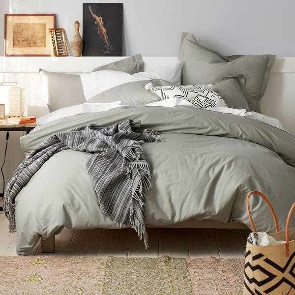 Cstudio Home by The Company Store Organic 3-Piece Taupe Solid Cotton Percale King Duvet Cover Set