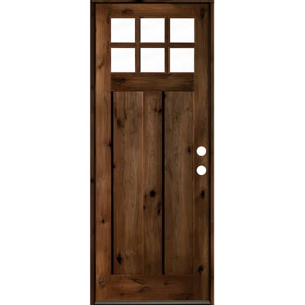  32 in. x 96 in. Craftsman knotty alder Left-Hand/Inswing 6-Lite Clear Glass Provincial Stain Wood Prehung Front Door