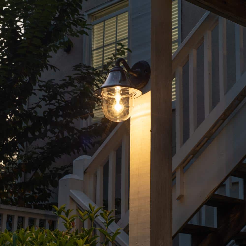 Black Solar Powered Industrial Lantern Wall Light