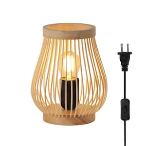 7 in. Vintage 1-Light Bamboo Table Lamp for Living Room with Wood Base and On/Off Switch, E26 Base