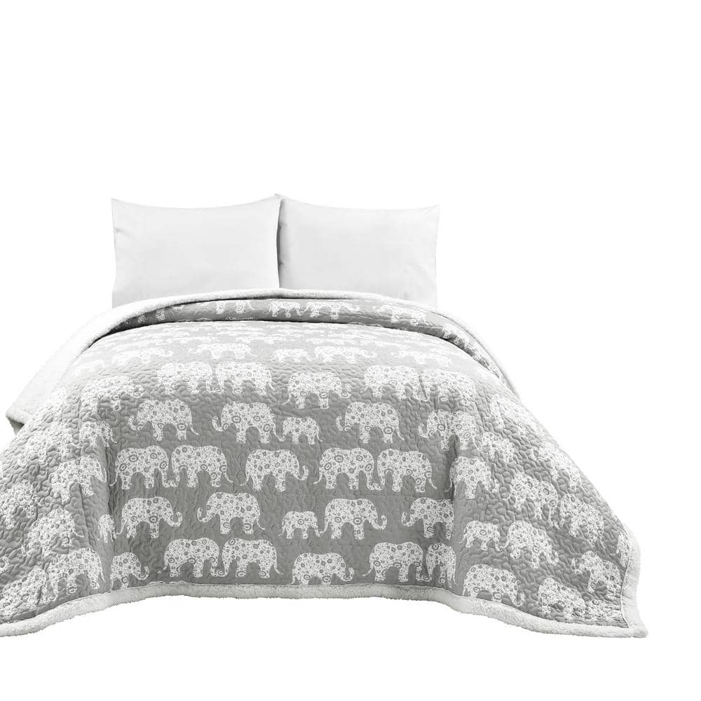 Full Gray Elephant Parade Sherpa Fleece Blanket