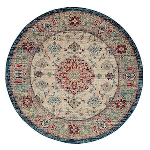 Fitzgerald 8 ft. Oyster Round Abstract Area Rug