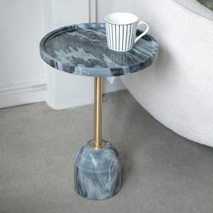 14 in. in Green/Gold Round Marble End Table