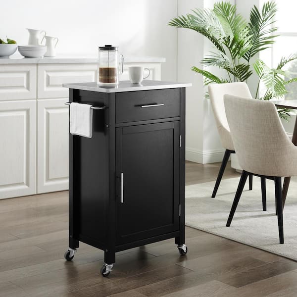 Crosley Furniture Savannah Black With, Black Kitchen Island Cart With Stainless Steel Top