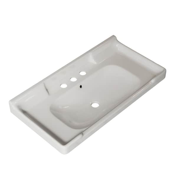 Avex Ceramic 36 in. Rectangular Bathroom Vessel Sink in White with 3 Pre-drilled Hole without Faucet