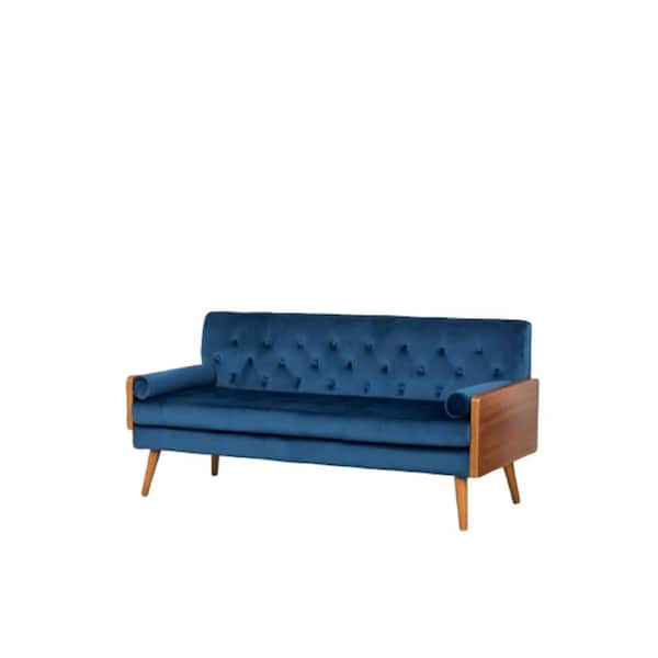 US Pride Furniture Christie 68.5 in. Dark Blue Velvet 3-Seats Lawson Sofa with Square Arms