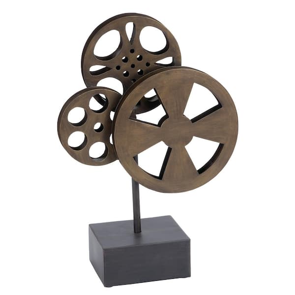 Litton Lane Brown Metal Reels Film Sculpture 51617 - The Home Depot