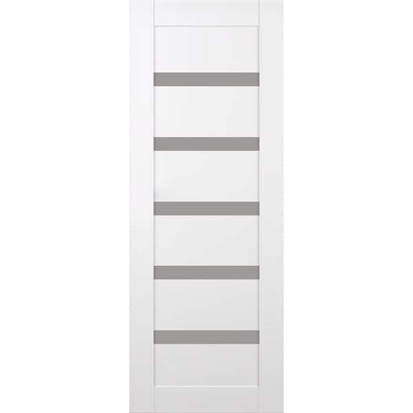 Leora 32 in. x 80 in. No Bore 5-Lite Frosted Glass Snow White Prefinished Composite Wood Interior Door Slab