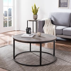 Latta 36 in. Gray/Black Medium Round Wood Coffee Table