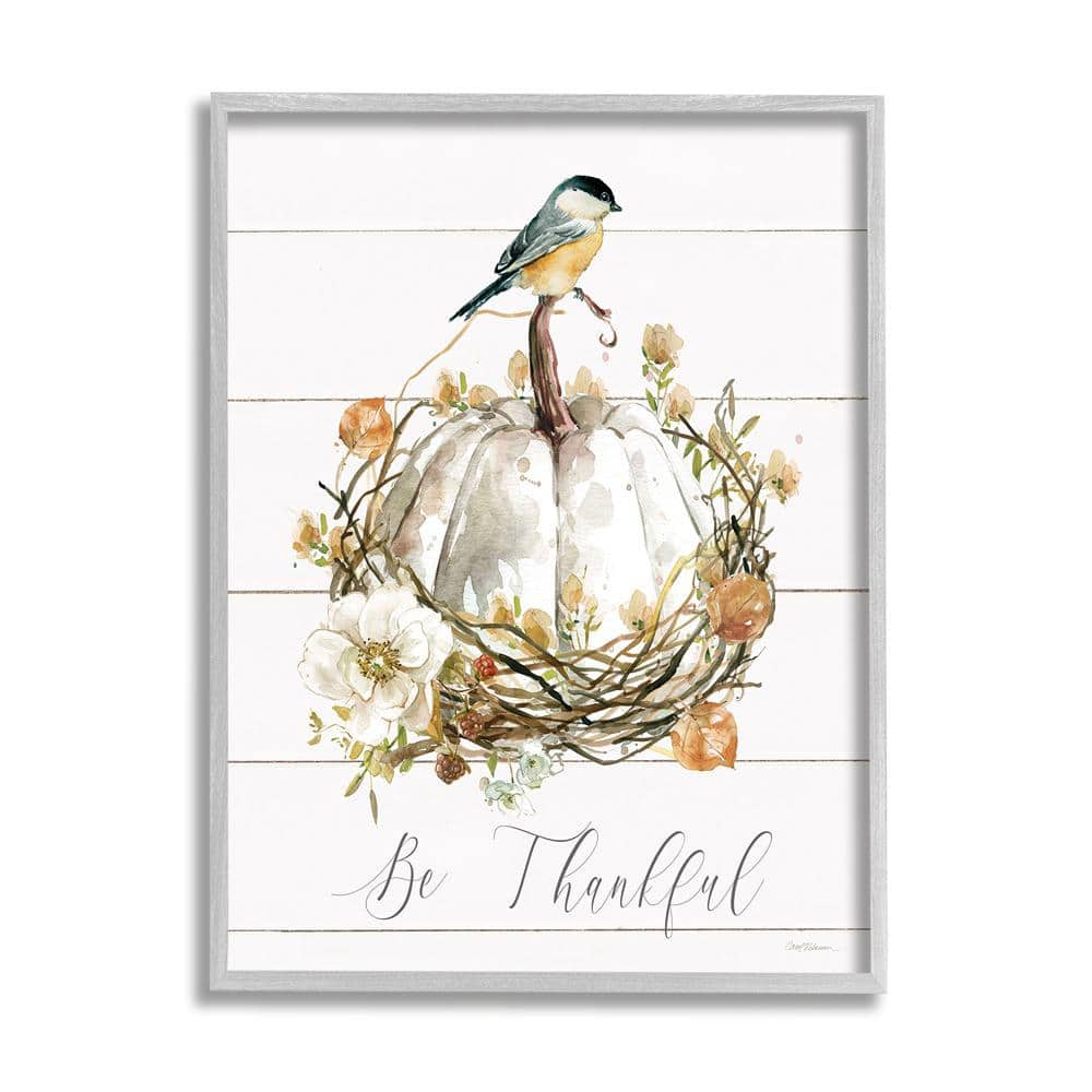 Be Thankful Fall Florals Canvas Print with Gray Frame