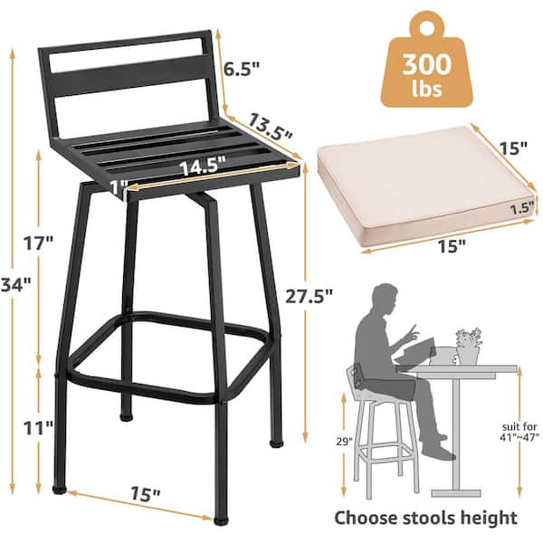 BRIDGELAND Pneumatic Swivel Metal Bar Stool with Low Back Support 91017 -  The Home Depot