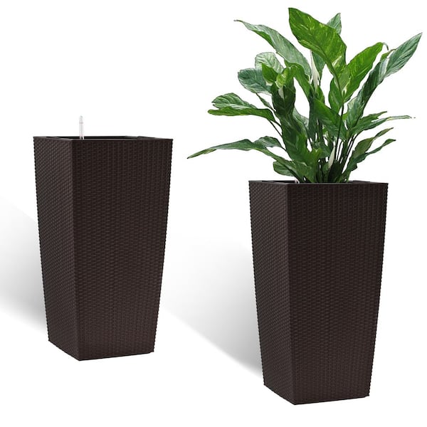 planter stands indoor Modern Indoor Plant Stand Set of 2 with Pots — Tall Wood Plant Stand Pair for Living Room