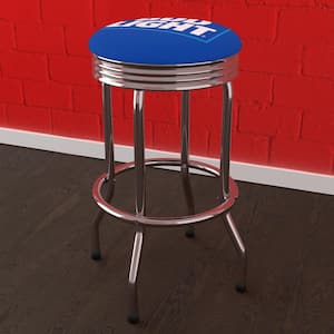 Bud Light Blue 29 in. Blue Backless Metal Bar Stool with Vinyl Seat