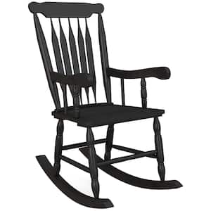 Wood Outdoor Rocking Chair with Backrest Inclination, High Backrest, Deep Contoured Seat, for Balcony, Porch, Deck Black