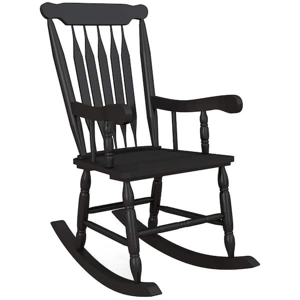 COOLSHARK Wood Outdoor Rocking Chair with Backrest Inclination, High Backrest, Deep Contoured Seat, for Balcony, Porch, Deck Black