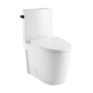 St. Tropez 1-piece 1.28 GPF Single Flush Elongated Toilet in Glossy White with Black Hardware, Seat Included