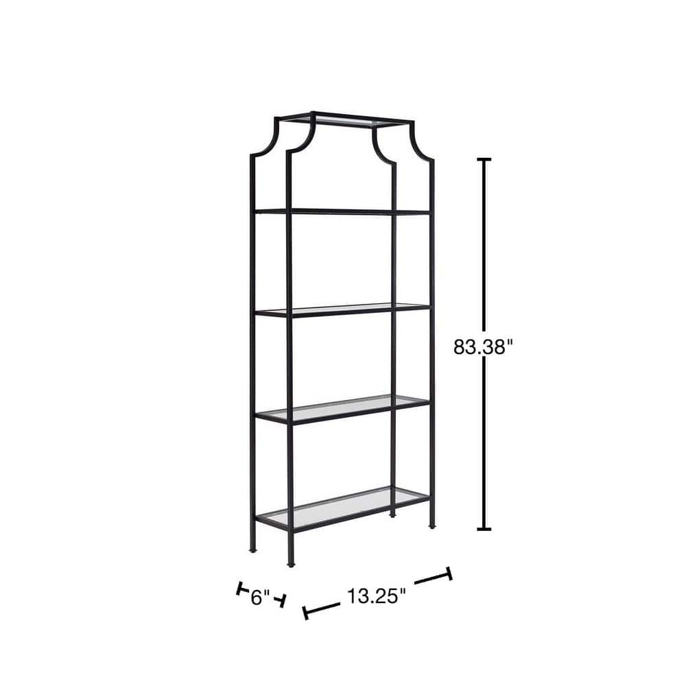 Black Steel Modern Pagoda-Style Etagere with Glass Shelves