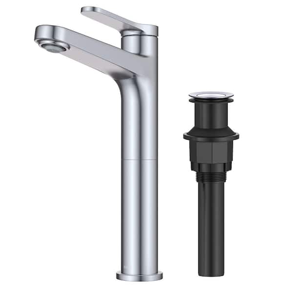 KRAUS Indy Single Handle Vessel Sink Faucet in Chrome with Pop Up Drain and Supply Lines