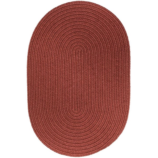 Unbranded Texturized Solid Terra Cotta Poly 2 ft. x 3 ft. Oval Braided Area Rug