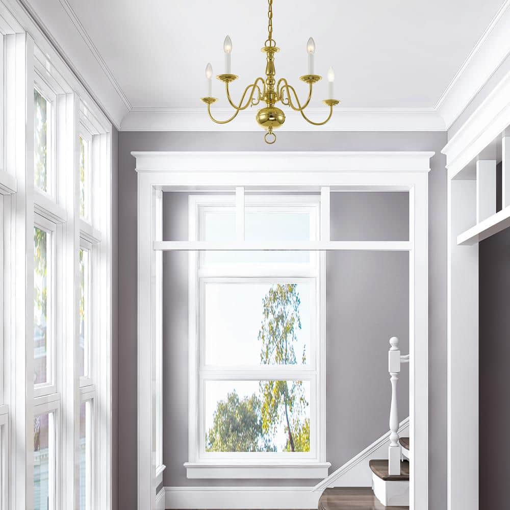 Williamsburgh Polished Brass 5-Light Colonial Chandelier